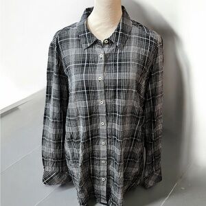 Foxcroft Black and White Plaid Button Down Shirt